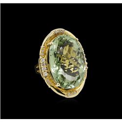 14KT Yellow Gold 27.45ct Green Quartz and Diamond Ring