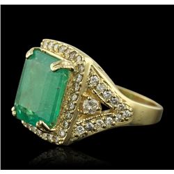 14KT Yellow Gold 9.19ct Emerald and Diamond Ring