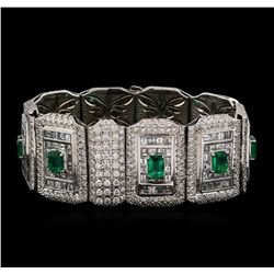 Platinum GIA Certified 9.37ctw Emerald and Diamond Bracelet