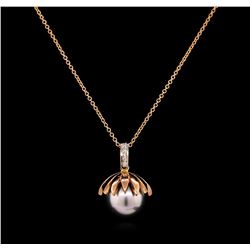 0.05ctw Pearl and Diamond Pendant - 14KT Rose Gold