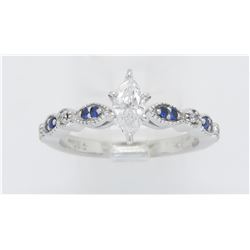 GIA Certified 0.86ctw Diamond and Sapphire Ring - 14K White Gold