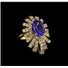 Image 1 : 5.82ct Tanzanite and Diamond Ring - 14KT Yellow Gold