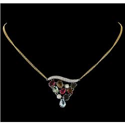 8.10ctw Multi Gemstone and Diamond Necklace - 14KT White and Yellow Gold