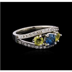 0.84ctw Black Diamond, Sapphire, and Diamond Ring - 14KT White Gold