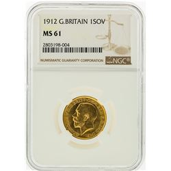 1912 NGC MS61 Great Britain 1 Sovereign Gold Coin