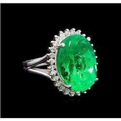 GIA Cert 15.64ct Emerald and Diamond Ring - 14KT White Gold