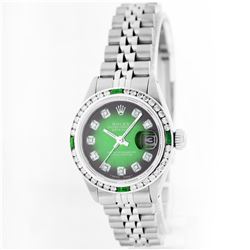 Rolex Stainless Steel 1.00ctw Diamond and Emerald DateJust Ladies Watch