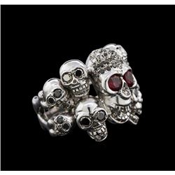 0.78ctw Ruby and Diamond Skull Ring - 18KT White Gold