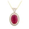 Image 1 : 14KT Yellow Gold 21.67ct Ruby and Diamond Pendant With Chain