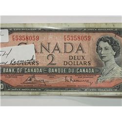 #175-1954 CANADIAN 2 DOLLAR BILL.