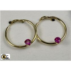 #115-14K YELLOW GOLD RUBY (0.18CT) HOOP EARRINGS