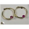 Image 1 : #115-14K YELLOW GOLD RUBY (0.18CT) HOOP EARRINGS