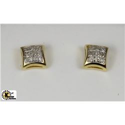 #122-ST.SILVER GOLD PLATED DIAMOND EARRINGS W/COA