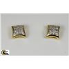Image 1 : #122-ST.SILVER GOLD PLATED DIAMOND EARRINGS W/COA