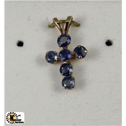 #123-10K YELLOW GOLD SAPPHIRE CROSS PENDANT
