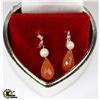 Image 1 : #125-ST.SILVER PEARL & CARNELIAN DROP EARRINGS