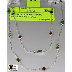 #131-ST. SILVER GEMSTONE NECKLACE WITH COA
