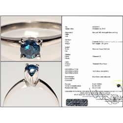 #9-14K W.GOLD BLUE DIAMOND SOLITAIRE RING W/COA