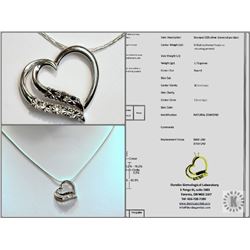 #14-ST.SILVER B&W DIAMOND HEART NECKLACE W/ COA