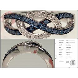 #16-ST SILVER BLUE &WHITE DIAMOND RING W/COA