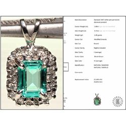 #24-14K W.GOLD EMERALD & DIAMOND PENDANT W/COA