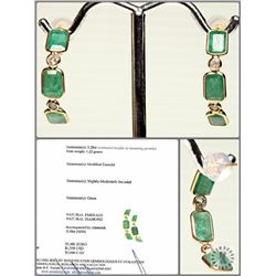 #26-14K Y.GOLD EMERALD & DIAMOND EARRINGS W/COA