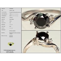 #28-14K WHITE GOLD BLACK DIAMOND RING W/COA