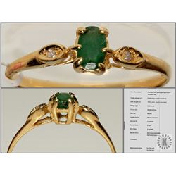 #32-14K YELLOW GOLD EMERALD &DIAMOND RING W/COA