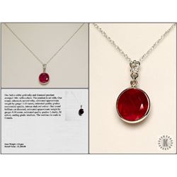 #35-14K W.GOLD RUBY&DIAMOND PENDANT/CHAIN W/COA