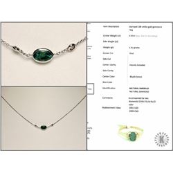 #36-14K W.GOLD EMERALD&DIAMOND NECKLACE W/COA