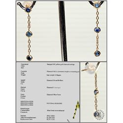 #38-14K YELLOW GOLD BLUE DIAMOND EARRINGS W/COA