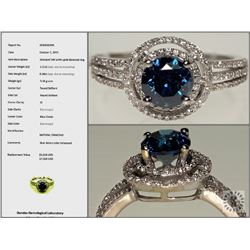 #50-14K WHITE GOLD BLUE&WHITE DIAMOND RING W/COA