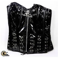 NEW BLACK LEATHERETTE CORSET W/SKULL-