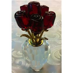 CZECH CRYSTAL RED ROSES IN CLEAR VASE