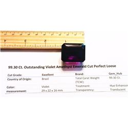 99.30 CT EMERALD CUT VIOLET AMETHYST GEM STONE