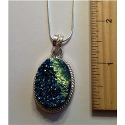 TITANIUM BLUE DRUZY OVAL PENDANT