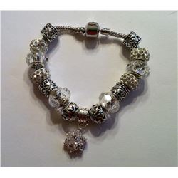 CRYSTAL & SILVER TONE PANDORA STYLE BRACELET