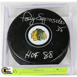 TONY ESPOSITO SIGNED PUCK WITH COA