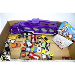 FLAT WITH HOT WHEEL HAULER & 23 HOT WHEELS