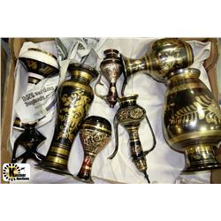 LOT OF BRASS AND GLASS GREEK AND ITALIAN VASES