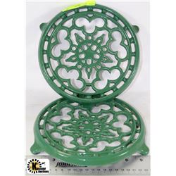2 GREEN CAST IRON POT HOLDERS