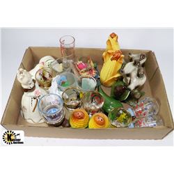 FLAT OF VINTAGE SALT & PEPPER SHAKERS AND SHOT