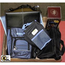 FLAT WITH NEW LUNCH BAGS, CD CASES, & 3-D PUZZLE