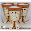 Image 1 : BOX WITH 3 FACE & FEET PLANTERS, HOLDS 4" POTS