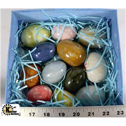 BOX OF STONE CARVED  EGGS FROM ITALY