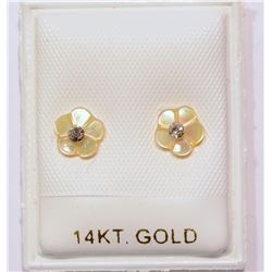 #1-14KT GOLD DIAMOND 2N1 MOTHER OF PEARL EARRINGS