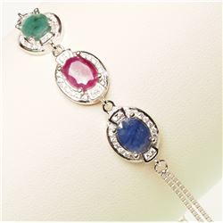 #21-STERLING SILVER GENUINE GEMSTONES BRACELET