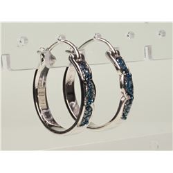 #32-.925 SILVER DIAMOND HOOP EARRINGS W/COA