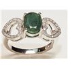 Image 2 : #34-STERLING SILVER GENUINE EMERALD & CZ RING