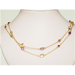 #43-.925 SILVER & GOLD PLATED GEMSTONES NECKLACE